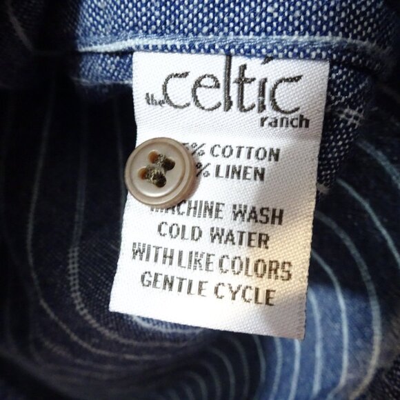 Celtic Ranchwear Shirt Large Long Sleeve Mandarin Collar Blue White Striped - Picture 6 of 10